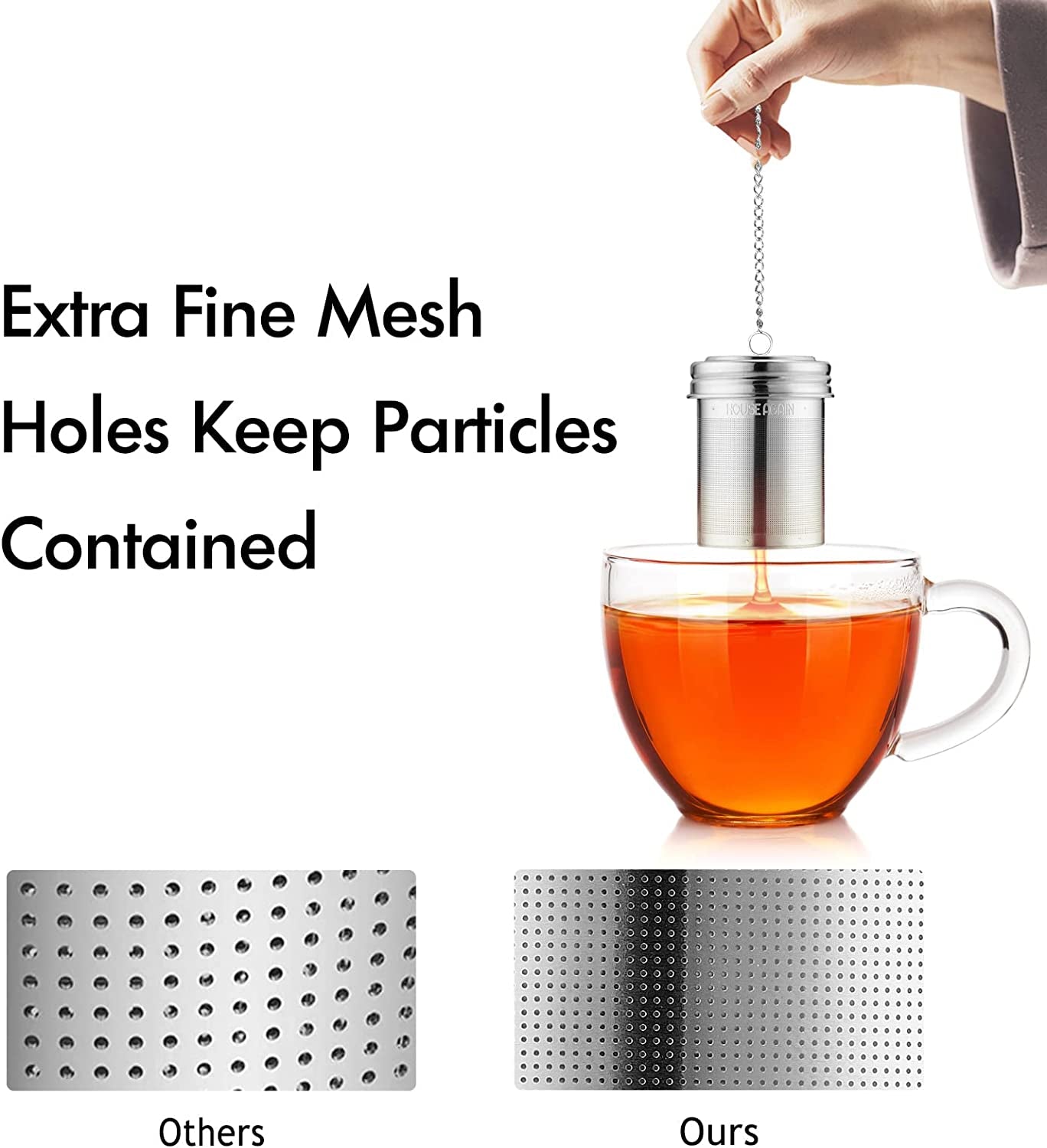 Tea Infuser (2 Pack with Scoop), Extra Fine Mesh Tea Infusers for Loose Tea, 18/8 Stainless Steel Tea Strainer with Extended Chain Hook, Tea Steeper for Brew Tea, Spices & Seasonings