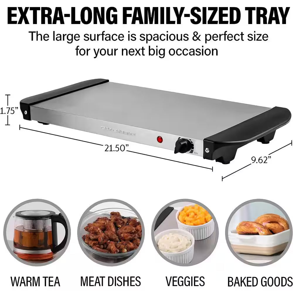 Silver Buffet Server Electric Warming Tray and Food Warmer with Adjustable Temperature Control