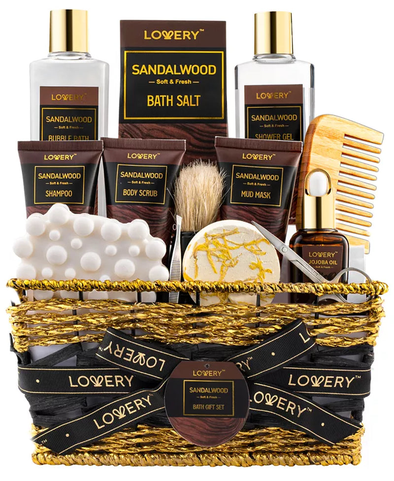 Body Care Gift Set, Sandalwood Bath Gift Set, Grooming Self Care Kit, 14 Piece