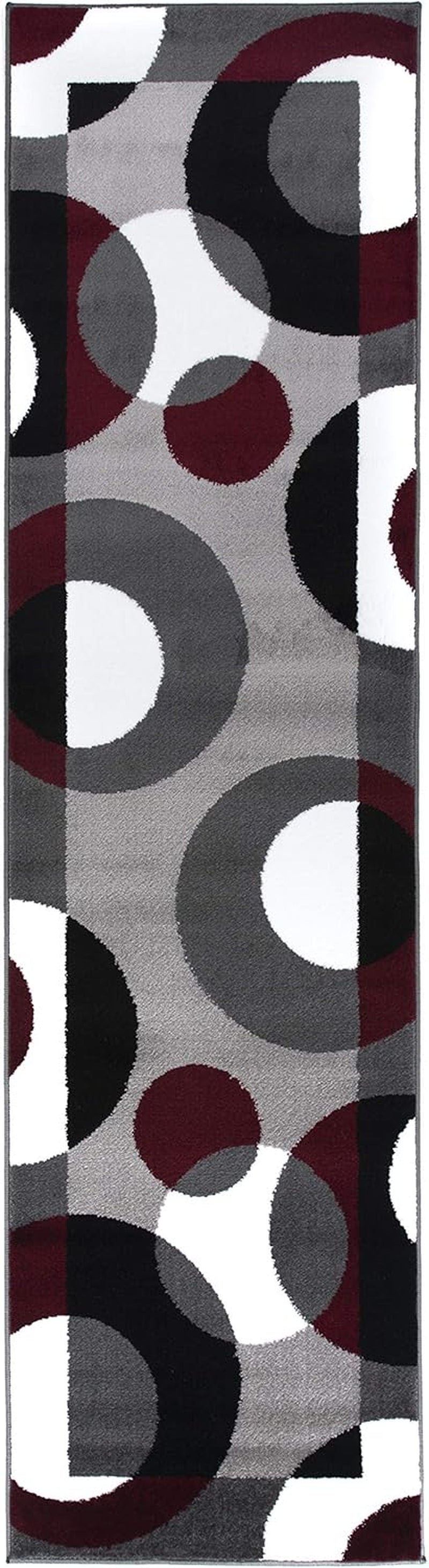 Modern Circles Carpet Easy Maintenance for Home Office,Living Room,Bedroom,Kitchen Soft Runner Rug 2' X 7'2" Burgundy