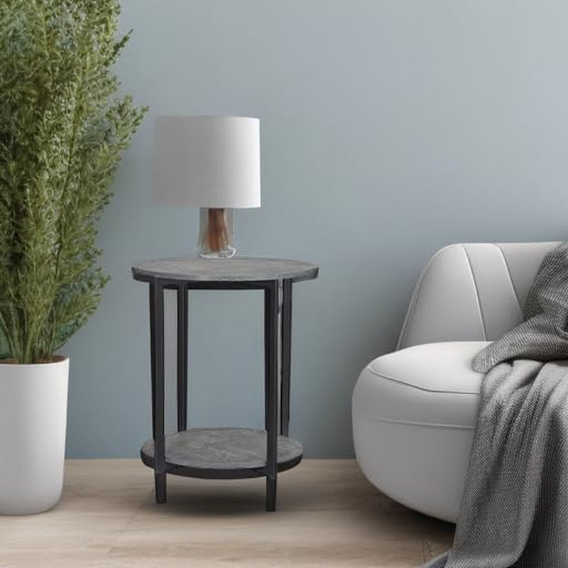 Wooden Side End Table with Storage Shelf | Slate Faux Concrete, Grey