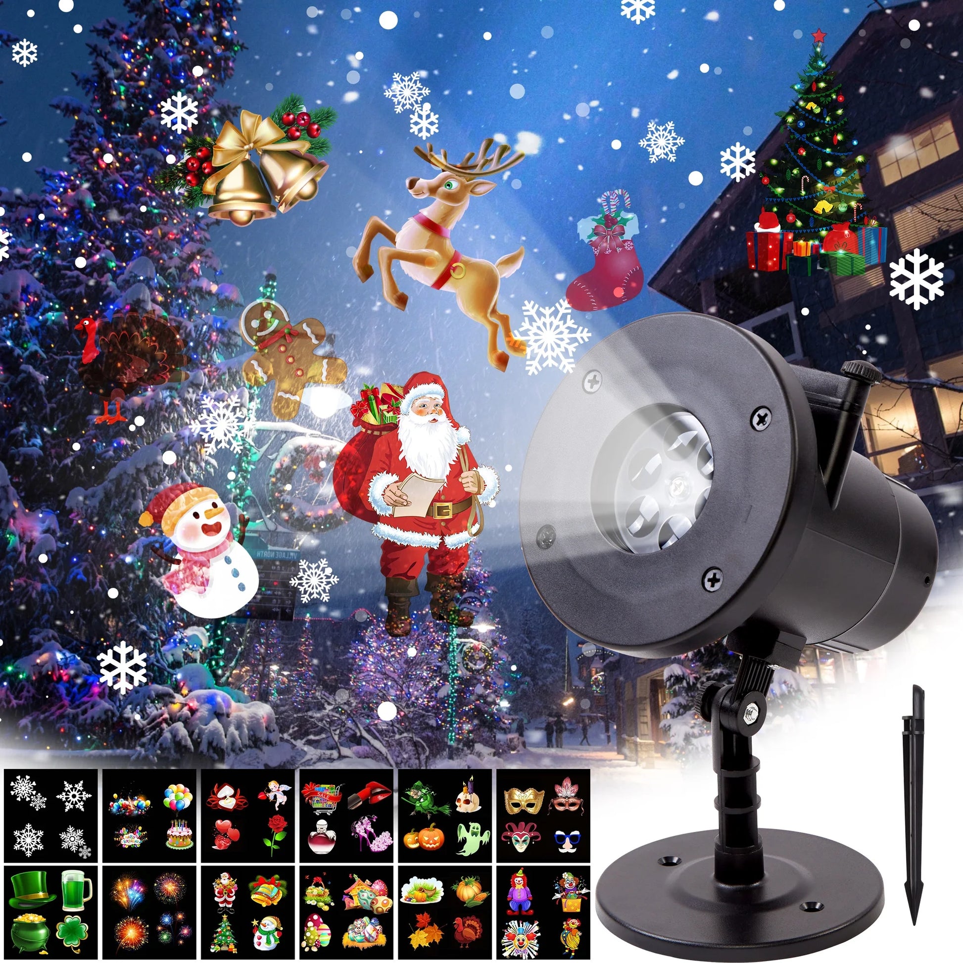 Christmas Projector Light Snow Projector Lamp Night Light Waterproof Multiple Projection for Indoor Outdoor Decoration