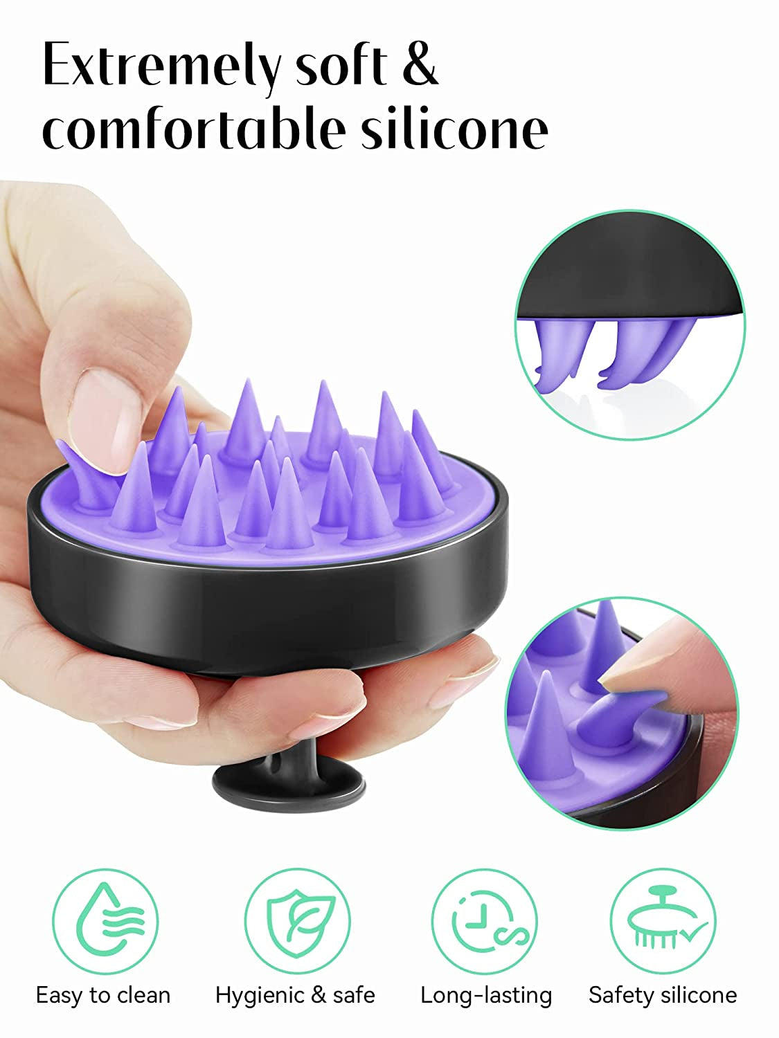 Hair Scalp Massager, Scalp Scrubber with Soft Silicone Bristles for Hair Growth & Dandruff Removal, Hair Shampoo Brush for Scalp Exfoliator, Black