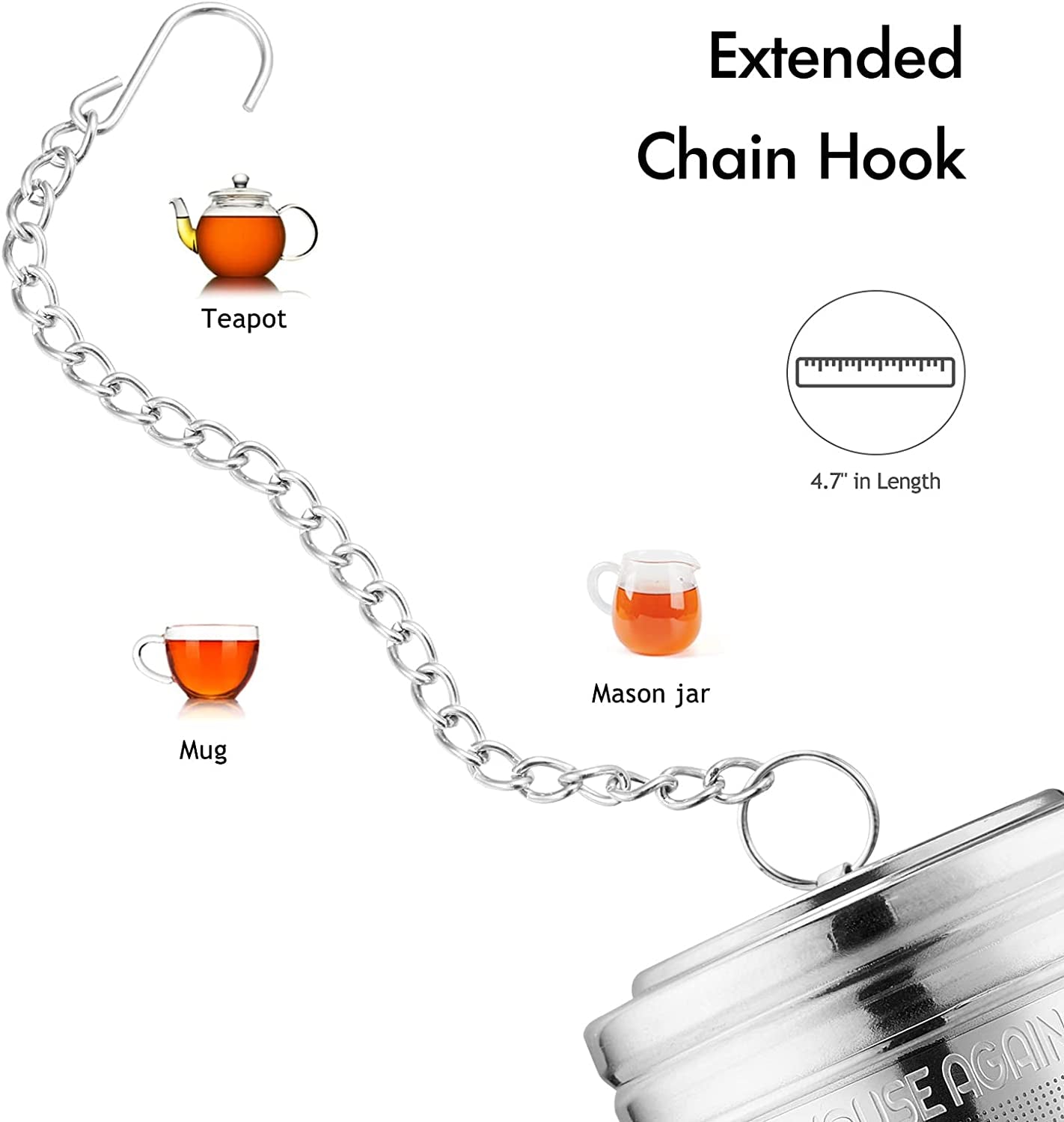 Tea Infuser (2 Pack with Scoop), Extra Fine Mesh Tea Infusers for Loose Tea, 18/8 Stainless Steel Tea Strainer with Extended Chain Hook, Tea Steeper for Brew Tea, Spices & Seasonings