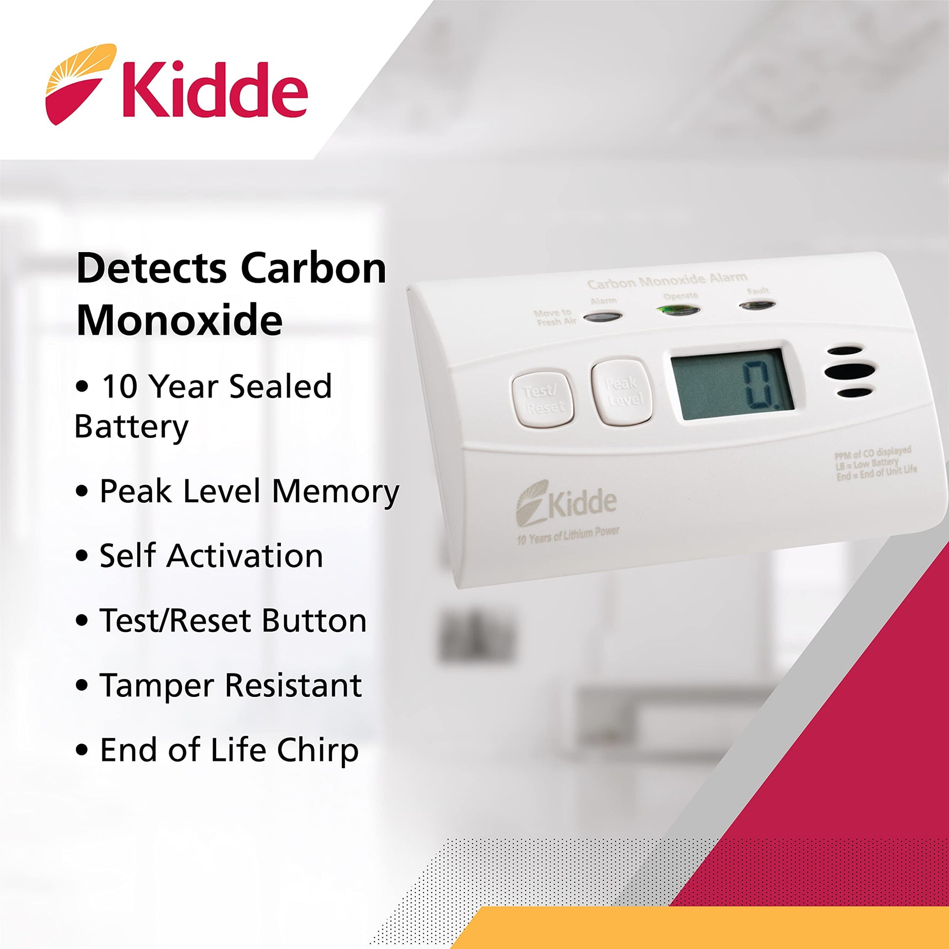 C3010D Carbon Monoxide Detector with Digital Display and 10-Year Worry-Free Lithium Battery,