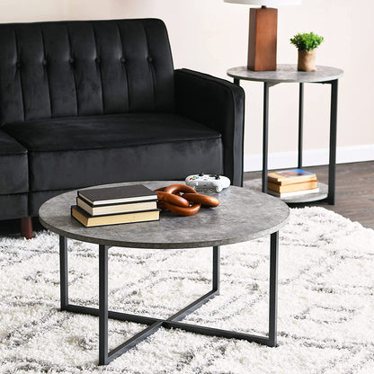 Wooden Side End Table with Storage Shelf | Slate Faux Concrete, Grey