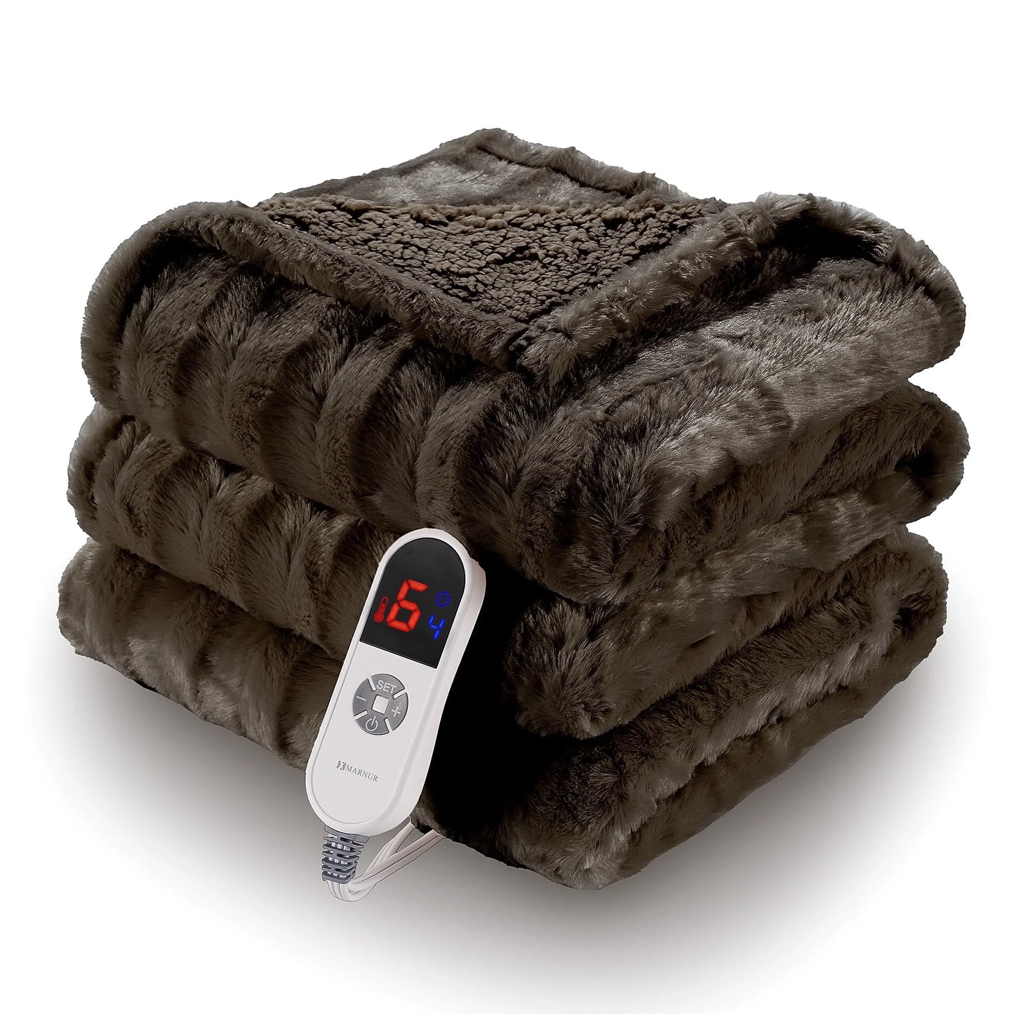 Electric Throw Blanket Extra Large Size, 60" X 70" Soft Faux Fur Heated Blanket, 6 Heating Levels, 4 Hours Timer - Gray