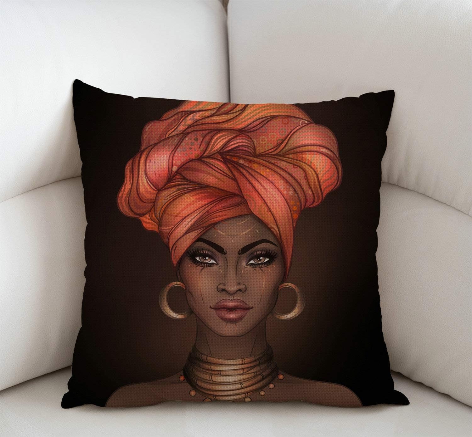 African American Woman Pretty Girl Throw Pillow Cover Cushion Case for Home Decor Sofa Couch 18" X 18" Inch Cotton Linen Farmhouse Decorations