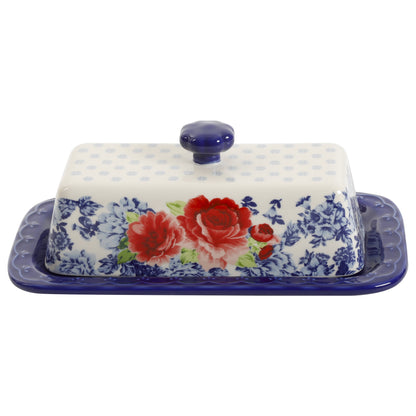 Frontier Rose Butter Dish W/Lid, Gravy Boat and Salt & Pepper Set, 5 Piece Set