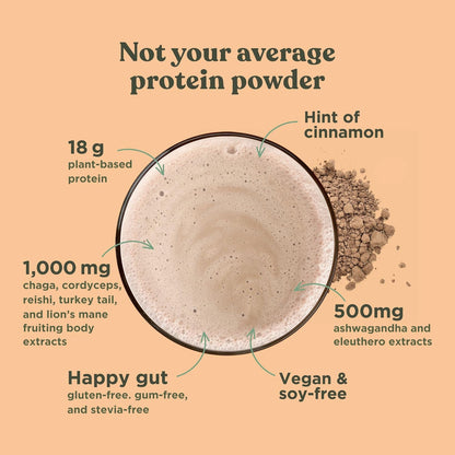 Superfood Protein, Organic Plant-Based Protein with Chaga Mushroom & Ashwagandha, Supports Immune Function & Muscle Repair, Blends Smoothly | Unflavored 16.7 Oz