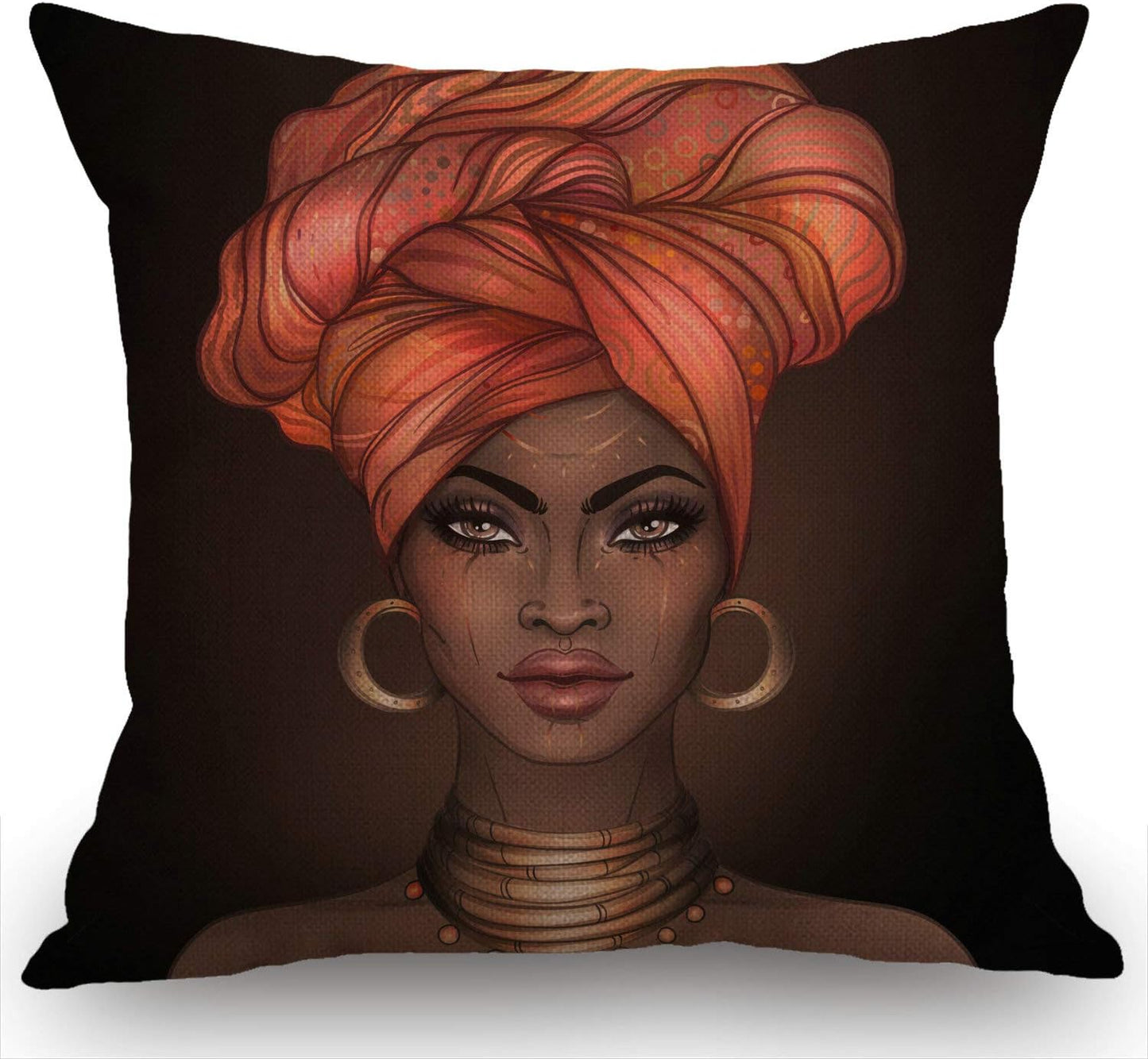 African American Woman Pretty Girl Throw Pillow Cover Cushion Case for Home Decor Sofa Couch 18" X 18" Inch Cotton Linen Farmhouse Decorations